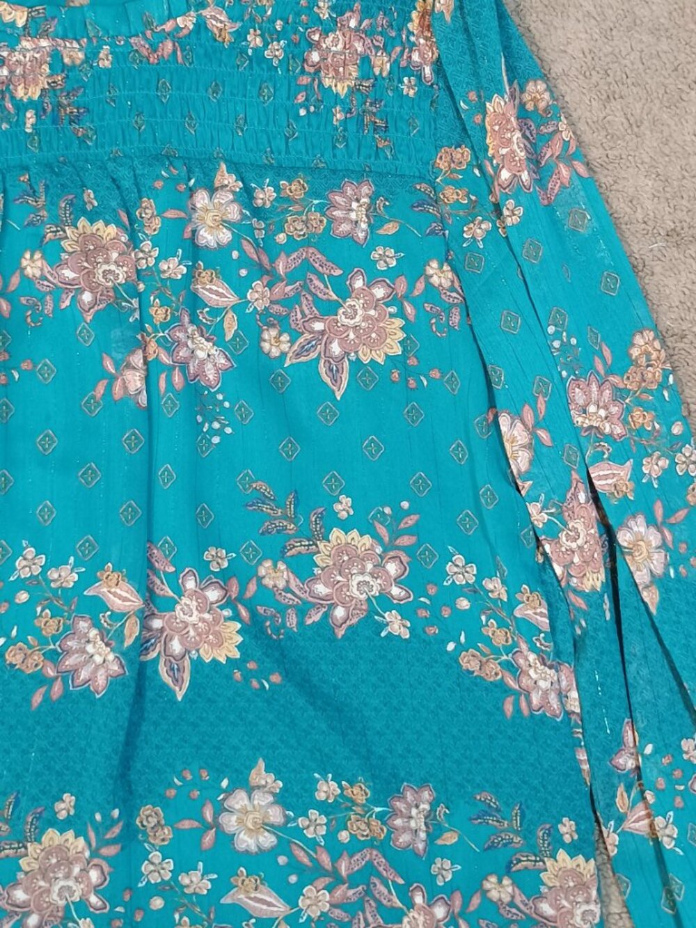 S C Society/Blouse Top/Women Large Teal Floral Sheer Chiffon Boho Romantic Style - Picture 8 of 10